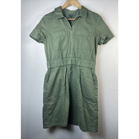 J. Crew womens 8 jumper zip front romper military utility green chino Y2K - Picture 2 of 11